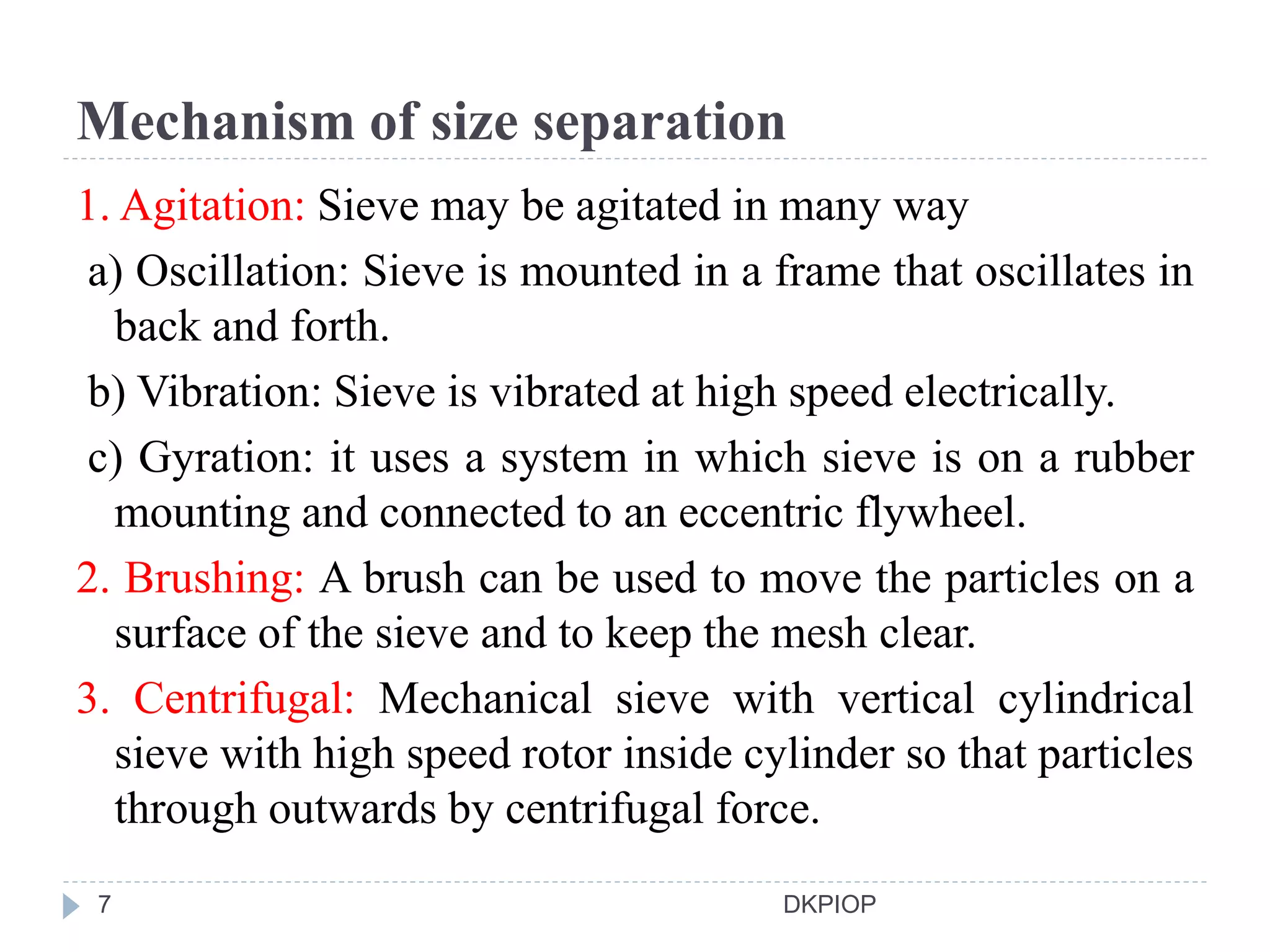 Size separation - Pharmaceutical Engineering -by- Shalini Dhawale | PPTX