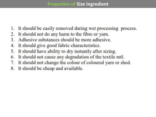 Properties of Size Ingredient
 