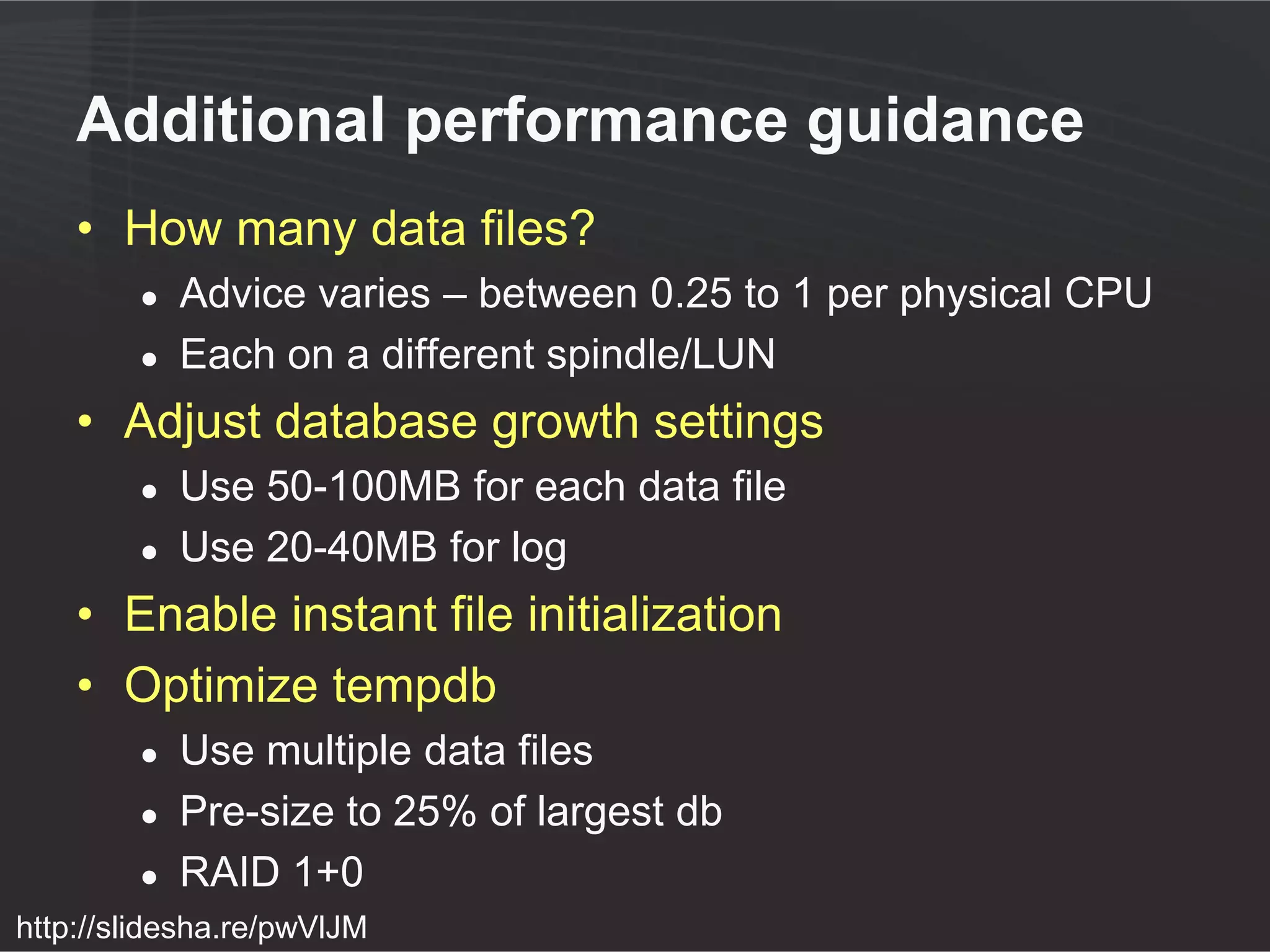Demo (if time permits)

DB SETTINGS AFFECT
PERFORMANCE
 