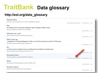 TraitBank Data glossary
http://eol.org/data_glossary
 