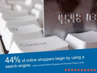 44%of online shoppers begin by using a
search engine. (Interconnected World: Shopping and Personal Finance, 2012)
 