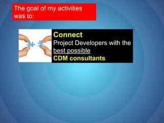 The goal of my activities was to:ConnectProject Developers with the best possible CDM consultants