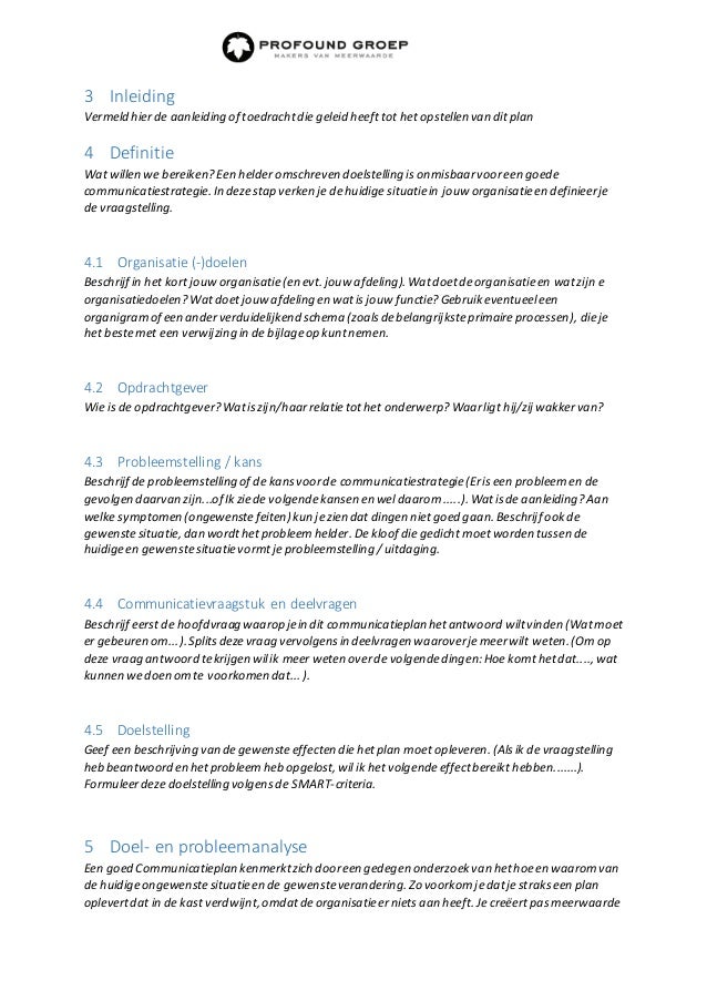 Template  het strategisch communicatieplan