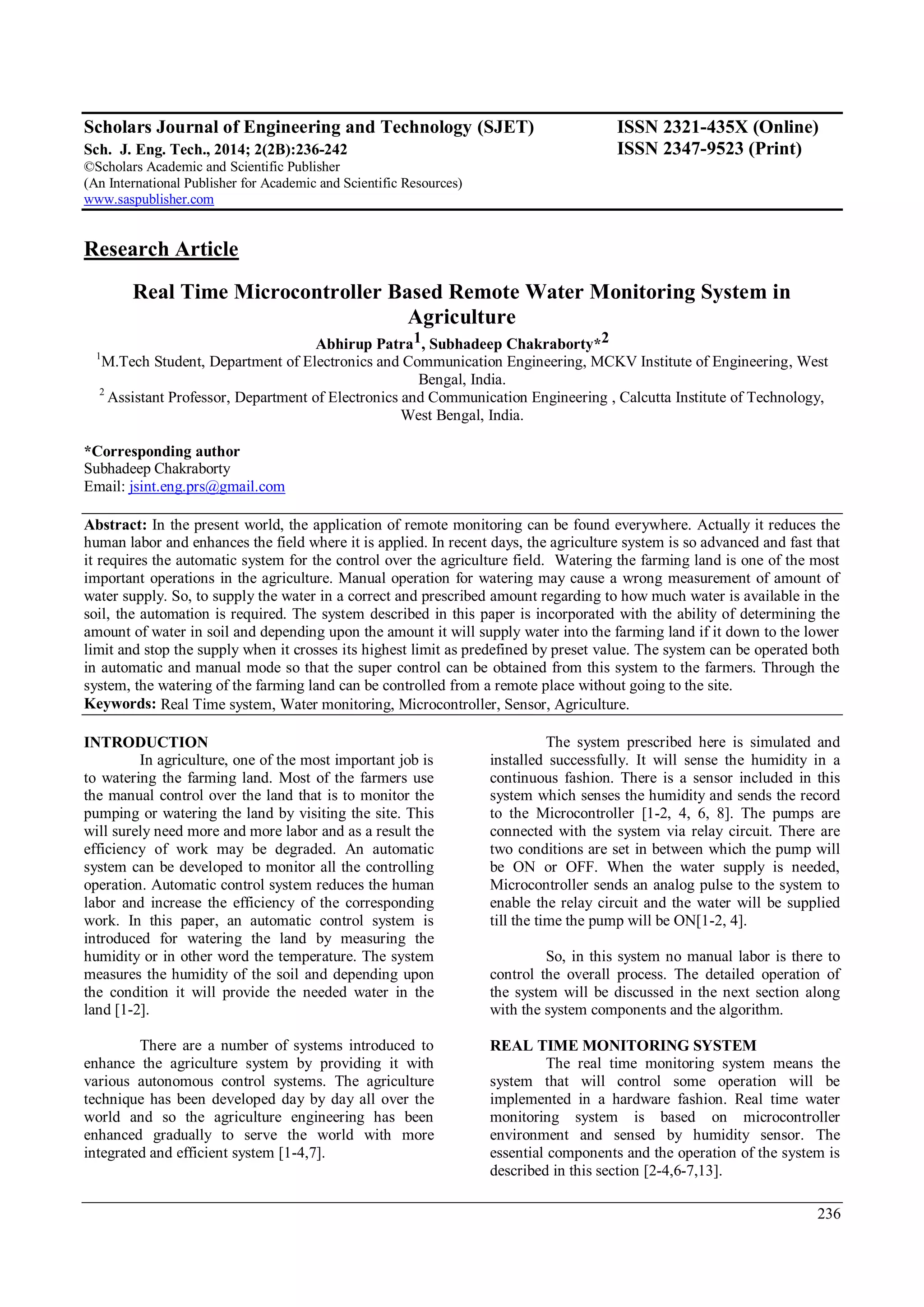 Real Time Microcontroller Based Remote Water Monitoring System in ...