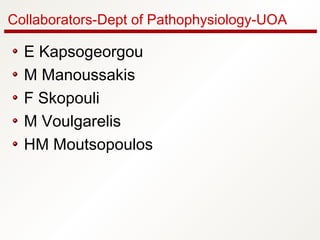 Collaborators-Dept of Pathophysiology-UOA
E Kapsogeorgou
M Manoussakis
F Skopouli
M Voulgarelis
HM Moutsopoulos
 