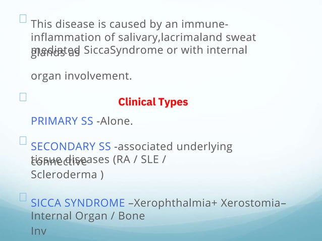 sjogren's syndrome clinical features,diagnosis,management | PPTX | Ear ...