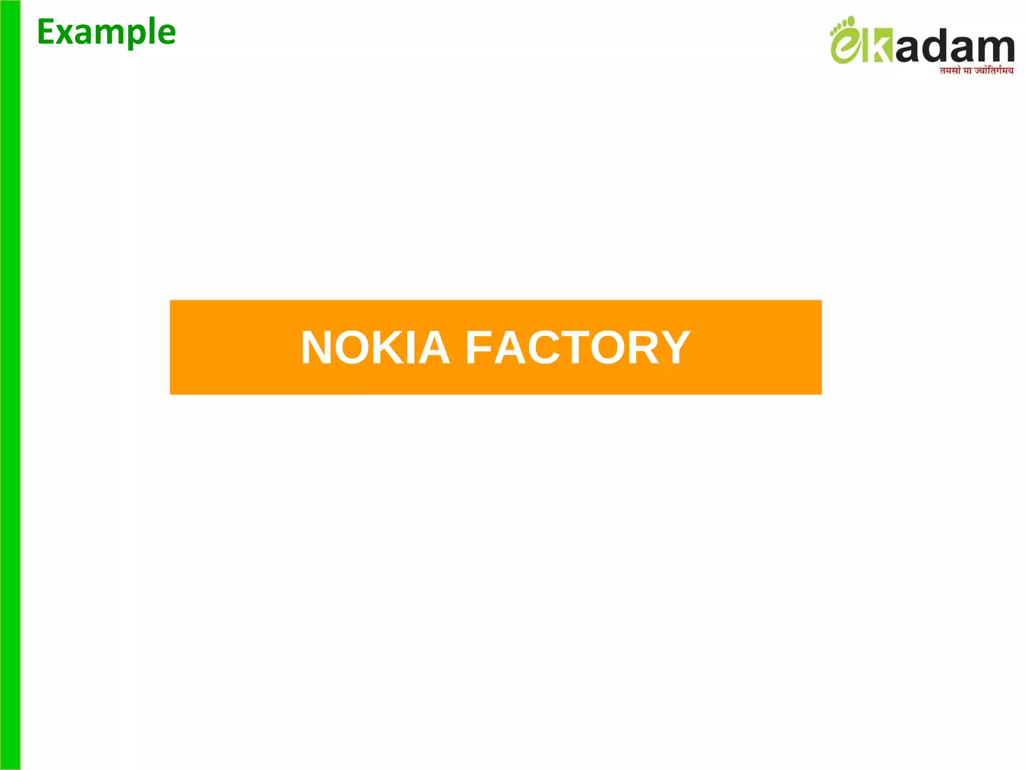 Example
NOKIA FACTORY
 