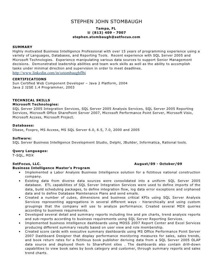sql server experience resumes