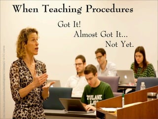 When Teaching Procedures
Got It!
Almost Got It...
Not Yet.
http://www.flickr.com/photos/28035080@N04/7116444427/viaCCLicense
 