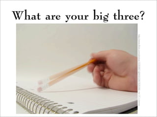What are your big three?
http://www.flickr.com/photos/10393601@N08/2987926396/viaCCLicense
 