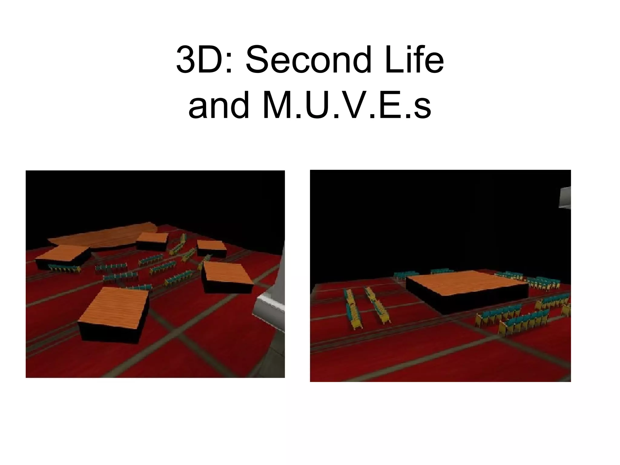 3D: Second Life and M.U.V.E.s 
