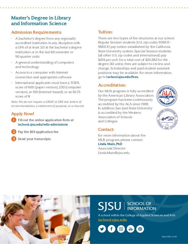 Sjsu Master Of Library And Information Science Master of Library and Information Science (MLIS)