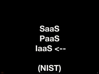 SaaS
 PaaS
IaaS <--

(NIST)
 Copyright © 2010 Opscode, Inc - All Rights Reserved   4
 