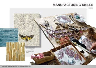 ALL RIGHTS RESERVED 2017
MANUFACTURING SKILLS
MOSAIC
SJV Bali is aligned with a local
glass mosaic artisan factory in
Java to produce highly
customized artwork applicable
to feature walls, bars, guest
room artwork and custom
furniture.
 