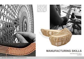 ALL RIGHTS RESERVED 2017
SJV produces screens and
wall carvings made of natural
native stone from Indonesia,
one of them is limestone.
Limestone have some color
type, white bone and white
with yellow pattern. The
picture on the left is white
limestone color | F#000274.
MANUFACTURING SKILLS
WEAVING & RATTAN or
COPPER
 