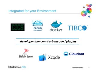 Integrated for your Environment
16
developer.ibm.com / urbancode / plugins
 