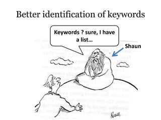 Keywords ? sure, I have
a list…
Better identification of keywords
Shaun
 