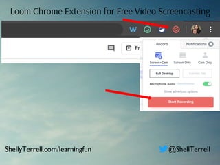 Loom Chrome Extension for Free Video Screencasting
ShellyTerrell.com/learningfun @ShellTerrell
 