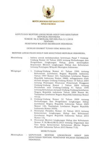 Keputusan Menteri LHK tentang Penetapan Wilayah Ekoregion Indonesia