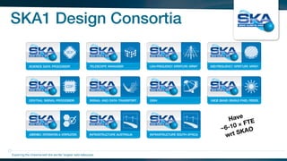 Have
~6-10 × FTE
wrt SKAO
SKA1 Design Consortia
Exploring the Universewith the worlds’ largest radio telescope
 