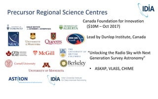 Canada Foundation for Innovation
($10M – Oct 2017)
Lead by Dunlop Institute, Canada
“Unlocking the Radio Sky with Next
Generation Survey Astronomy”
• ASKAP, VLASS, CHIME
Precursor Regional Science Centres
 