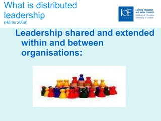 What is distributed leadership (Harris 2008) Leadership shared and extended within and between organisations: 