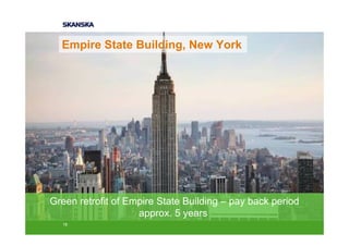 Empire State Building, New York




Green retrofit of Empire State Building – pay back period
                    approx. 5 years
  18
 