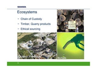 Ecosystems
− Chain of Custody
− Timber, Quarry products
− Ethical sourcing




30
 