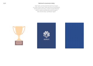 Možnosti označování obaly
Když nejde samotný předmět potisknout logem
ani jinak označit (např. trofej nebo jiný cenný předmět).
nechej potisknout krabici, ve které se bude předávat
nebo ho zabal do potištěného balícího papíru
nebo vlož do tašky s vytištěným logem.
12.5
 