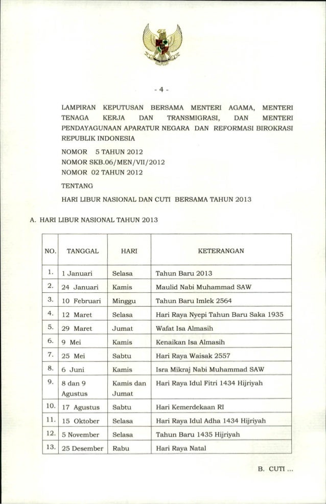 Skb 3 menteri tentang hari libur nasional dan cuti bers Skb 3 menteri tentang hari libur nasional dan cuti bers
