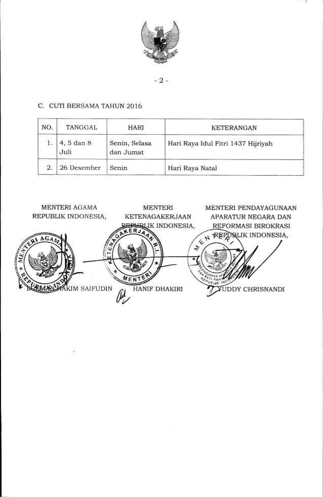 Skb 3 Menteri tentang Hari Libur Nasional dan Cuti Bersama 