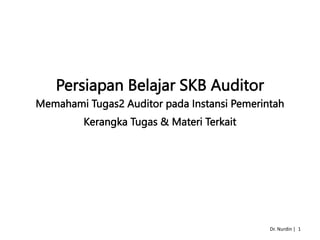 1
Dr. Nurdin |
Persiapan Belajar SKB Auditor
Memahami Tugas2 Auditor pada Instansi Pemerintah
Kerangka Tugas & Materi Terkait
 