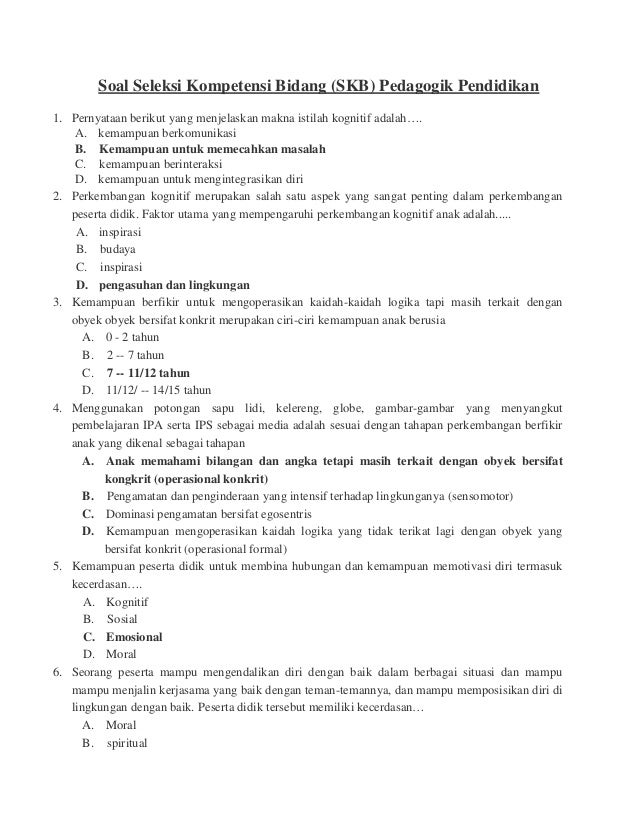 100 Contoh Soal Pedagogik Skb Pgsd Pgmi Dan Kunci Jawaban Tahun 2020