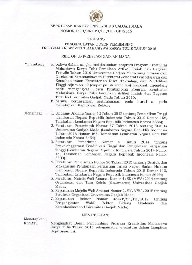 SK Dosen Pembimbing PKM-KT 2016