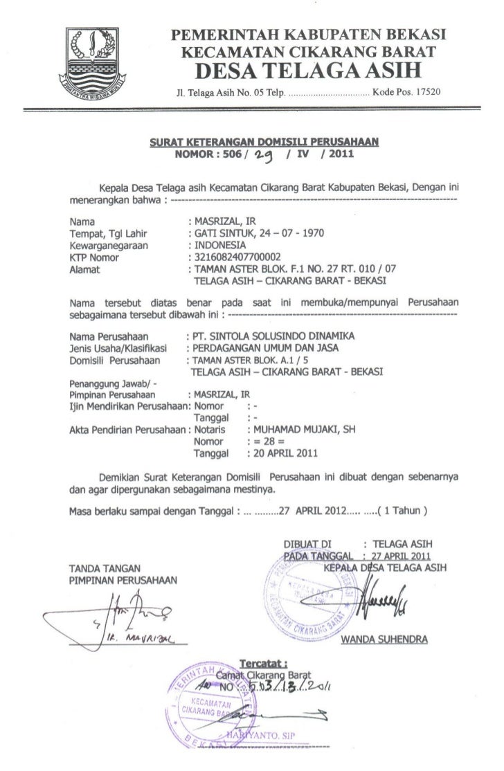 Contoh Surat Keterangan Domisili Perusahaan Dari Desa / Contoh Surat