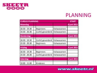 PRIJZEN6 weekseskate cursus = € 45,-12 weekseskate cursus = € 82,50Privé skate les = € 60 / 75 min.Clinics en kinderskate feestjes = offerte op aanvraag