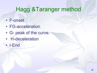 Hagg &Taranger method
• F-onset
• FG-acceleration
• G- peak of the curve.
• H-deceleration
• I-End
35
 