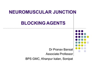 NEUROMUSCULAR JUNCTION
BLOCKING AGENTS
Dr Pranav Bansal
Associate Professor
BPS GMC, Khanpur kalan, Sonipat
 