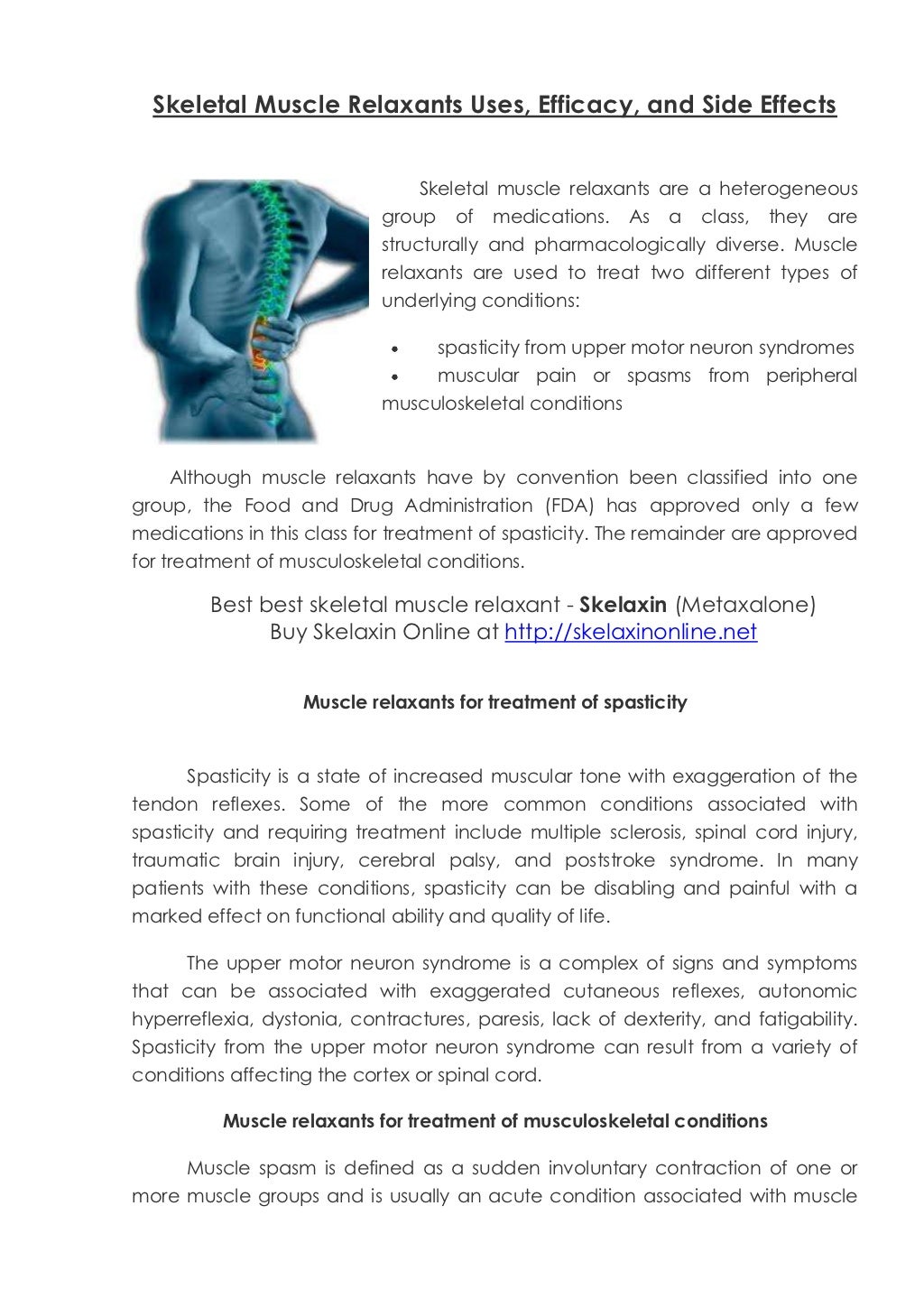 Skeletal muscle relaxants uses and side effects