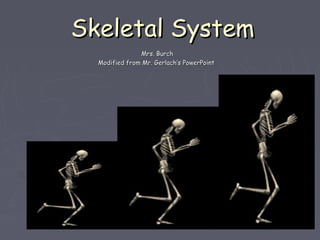 Skeletal SystemSkeletal System
Mrs. BurchMrs. Burch
Modified from Mr. Gerlach’s PowerPointModified from Mr. Gerlach’s PowerPoint
 