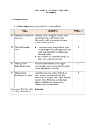 1
BAHAGIAN A : ALAM SEKITAR FIZIKAL
( 20 Markah)
Jawab semua soalan
1. a) Jelaskan dua peranan pengeluar dalam ekosistem h...