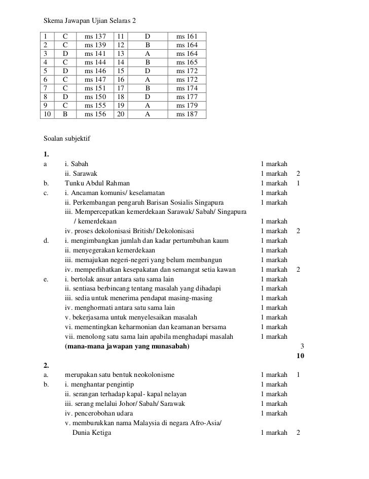 Skema jawapan ujian selaras 2