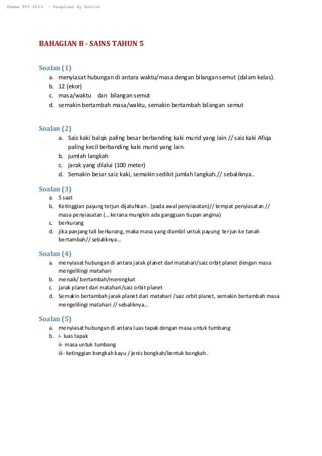 SKEMA PEMARKAHAN SAINS TAHUN 5 PPT 2014