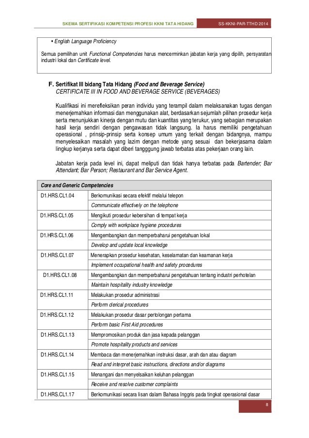 Skema sertifikasi kkni food and beverage services 2014