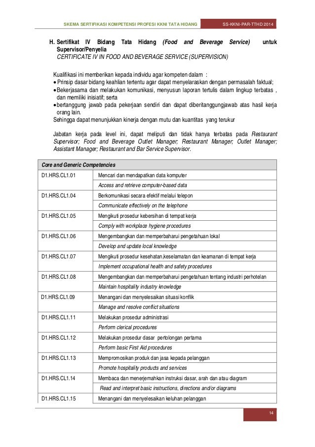 Skema sertifikasi kkni food and beverage services 2014