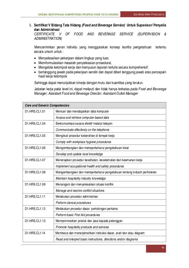 Skema sertifikasi kkni food and beverage services 2014