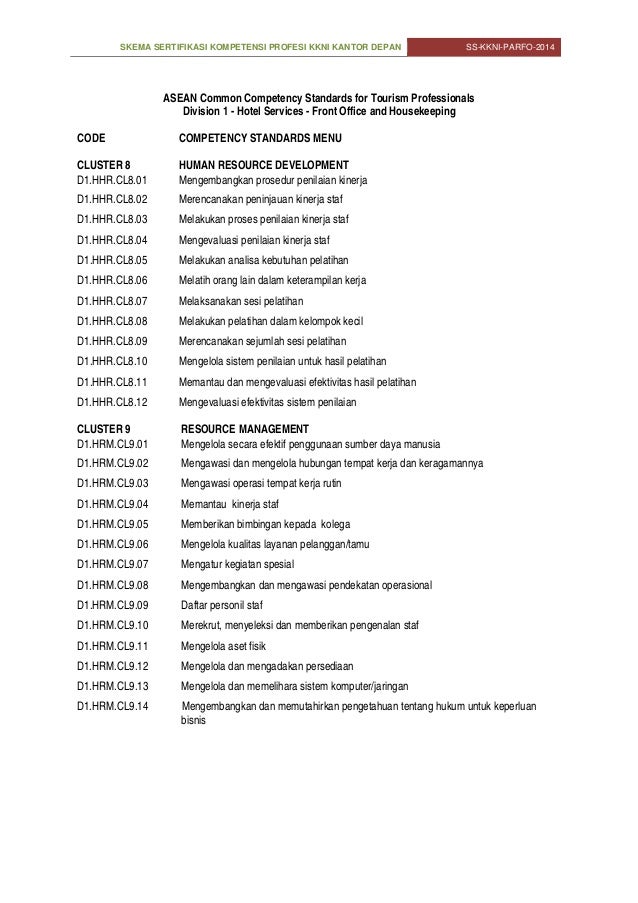 Skema sertifikasi kkni front office 2014