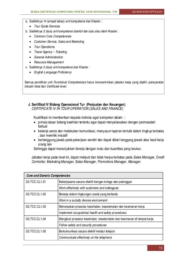 Skema sertifikasi kkni tour operation 2014