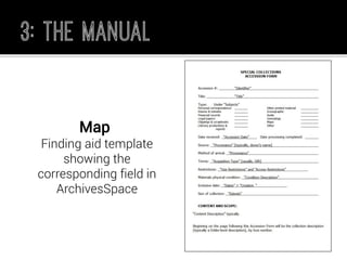 Map 
Finding aid template showing the corresponding field in ArchivesSpace  