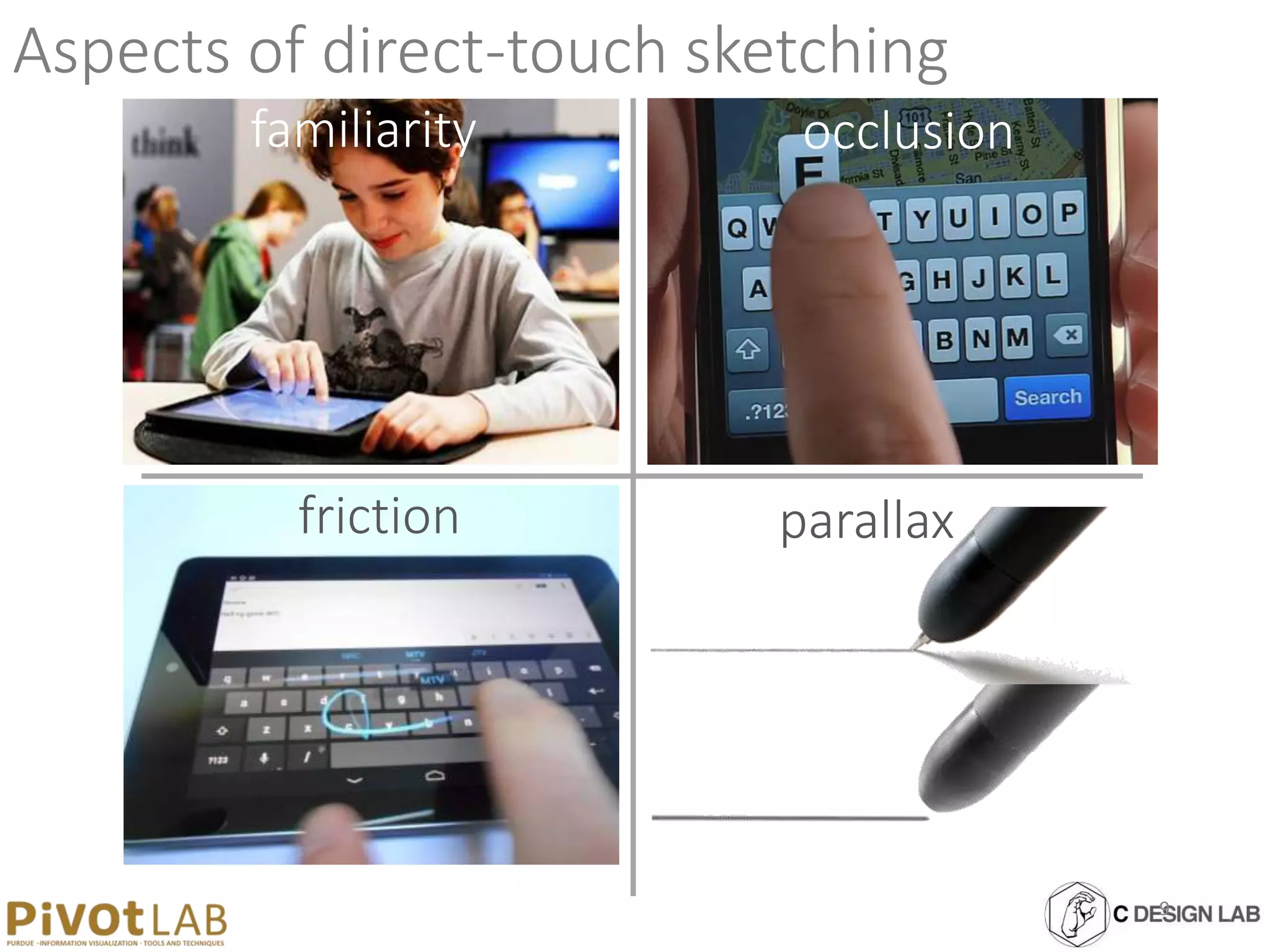 Aspects of direct-touch sketching
friction
occlusion
parallax
familiarity
9
 